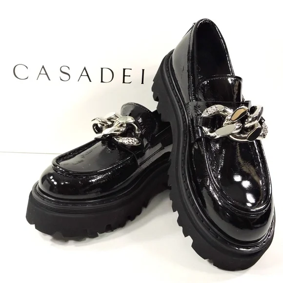 CASADEI 🇮🇹 WOMENS BLACK PATENT LEATHER COMFORT LOAFERS - Picture 7 of 7